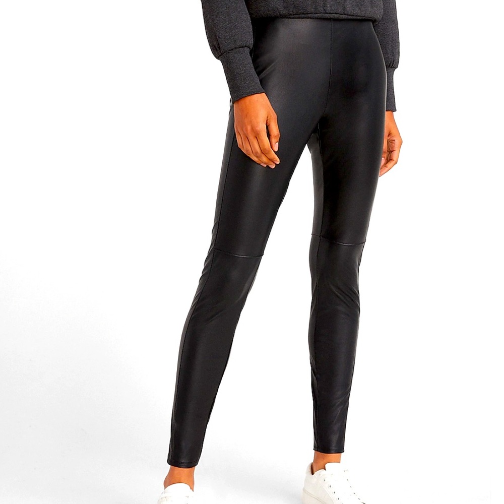Super High Waisted Vegan Leather Seamed Leggings